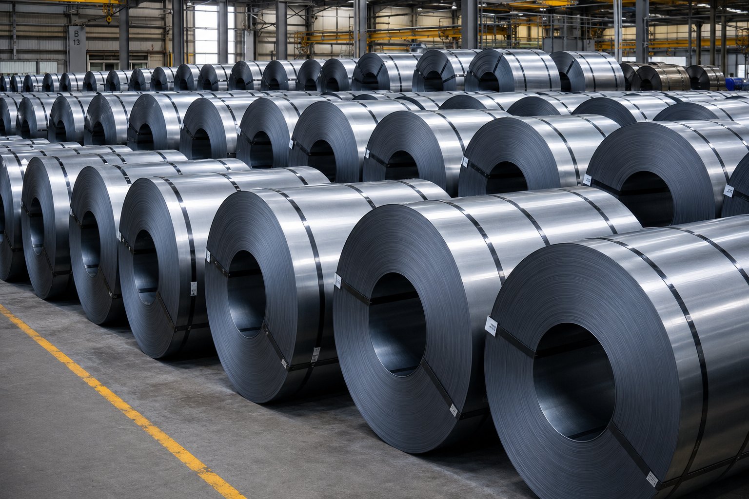 Steel coils in AmeriSteel warehouse Metro Detroit Michigan